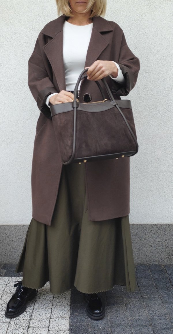 Klasyczna zamszowa torebka kuferek brązowa czekoladowa