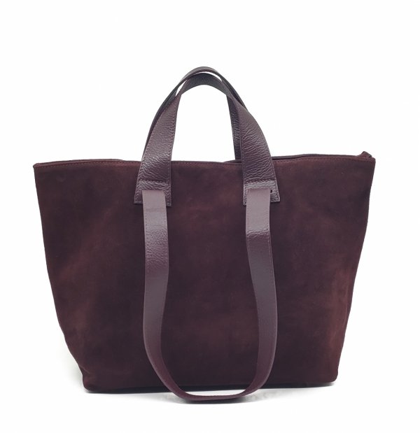 Torebka shopper zamszowa Vera Pelle skóra bordowa Laura Biaggi