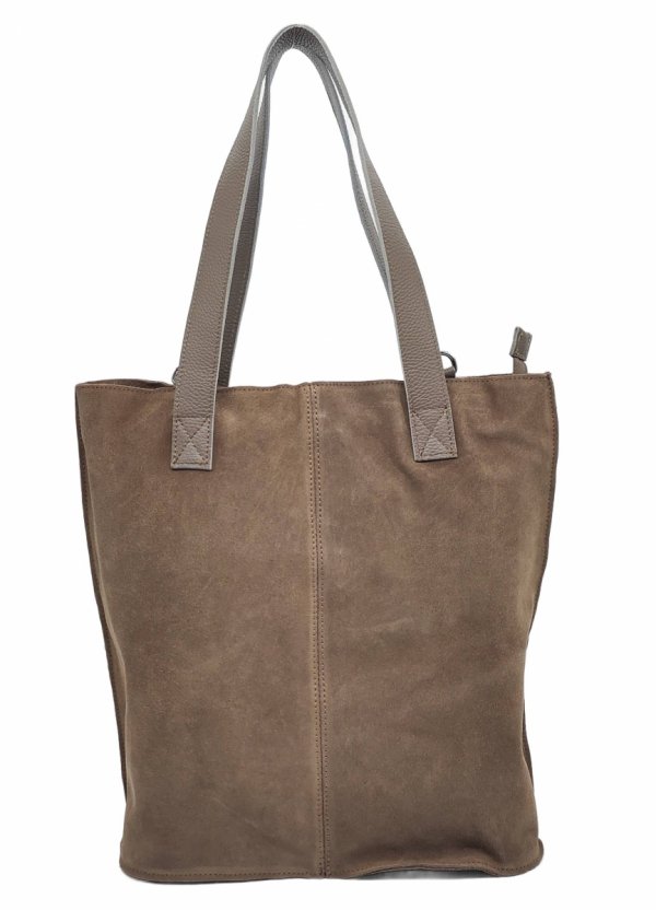 Zamszowa torebka shopper skórzana Vera Pelle beżowa taupe do pracy szkoły