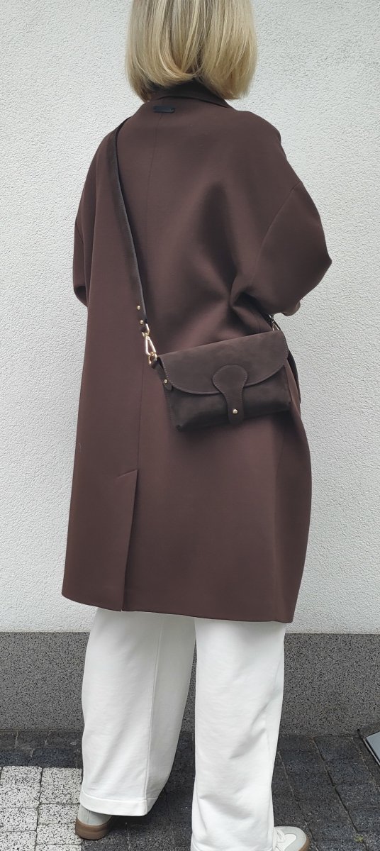 Zamszowa listonoszka torebka skóra naturalna brązowa czekoladowa roz. L