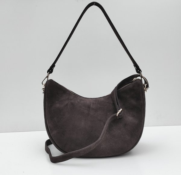 Zamszowa czekoladowa torebka worek listonoszka skóra naturalna vera pelle