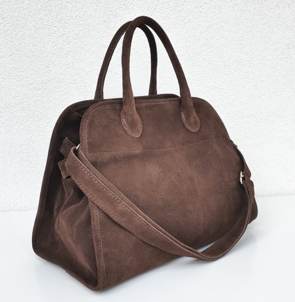 Zamszowa torebka kuferek skóra naturalna brązowa cynamonowa