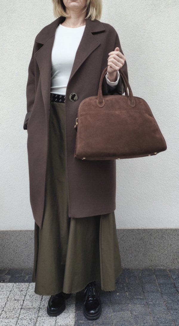 Zamszowa torebka kuferek skóra naturalna brązowa cynamonowa