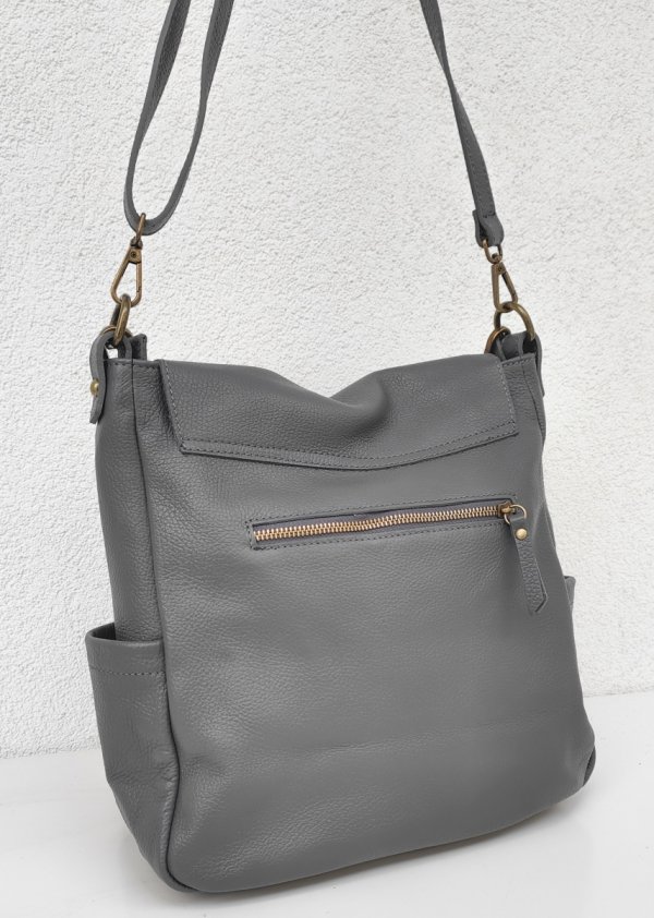 Torebka worek listonoszka szara Vera Pelle