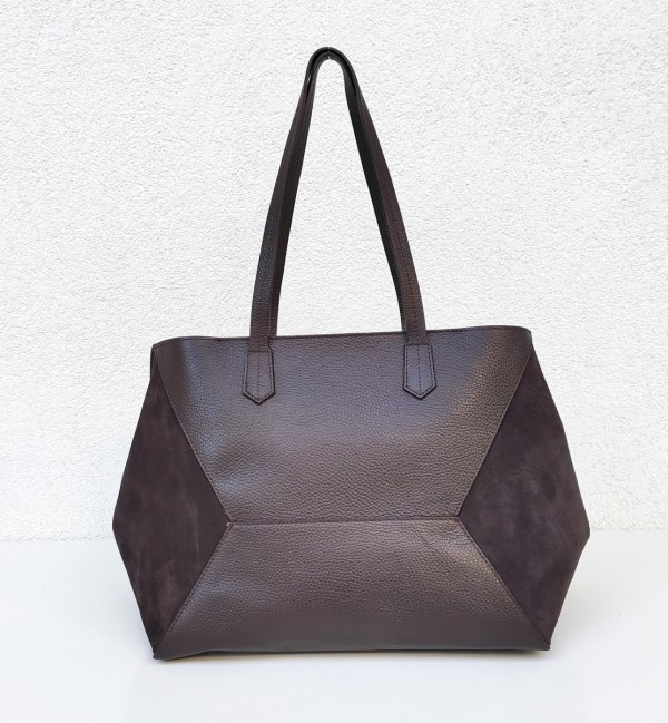 Torebka shopper zamszowa Vera Pelle skóra czekoladowa