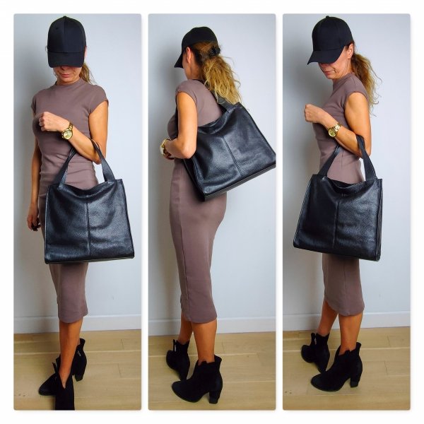 Vera Pelle Italy torebka shopper skóra naturalna czarny