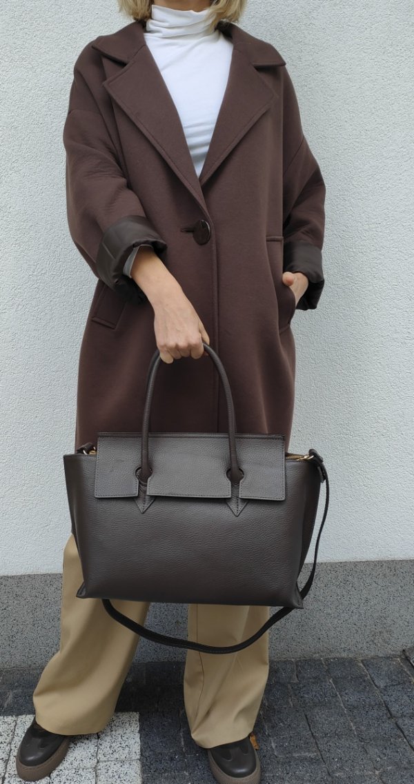 Klasyczna torebka Vera Pelle skóra brązowa czekoladowa