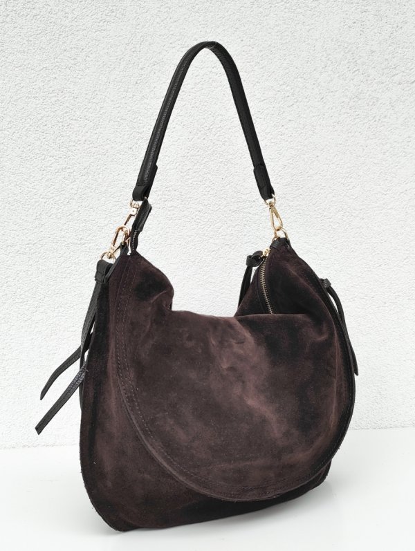 Czekoladowa zamszowa torebka worek listonoszka