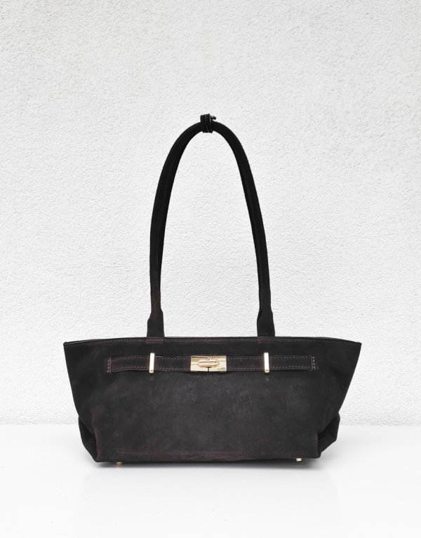 Modna torebka na długich uchwytach czekoladowa