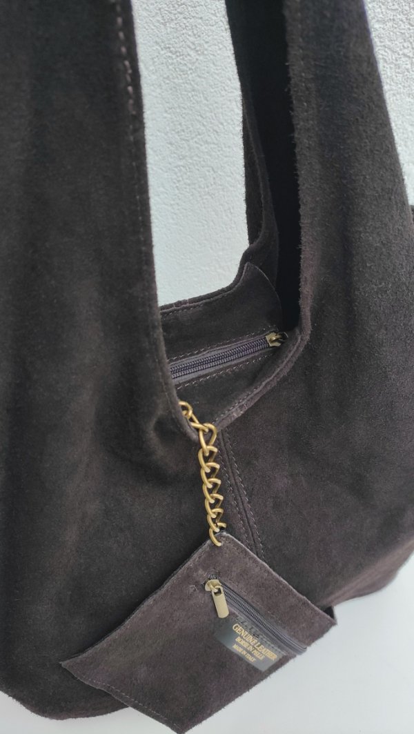 Zamszowy czekoladowy worek Vera Pelle