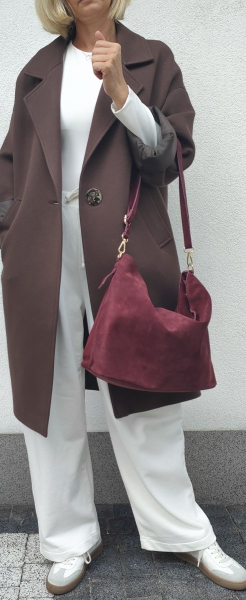 Zamszowy worek skóra bordowy Laura Biaggi