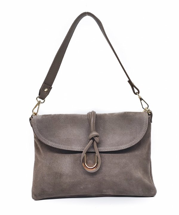 Zamszowa torebka listonoszka skóra beżowa taupe