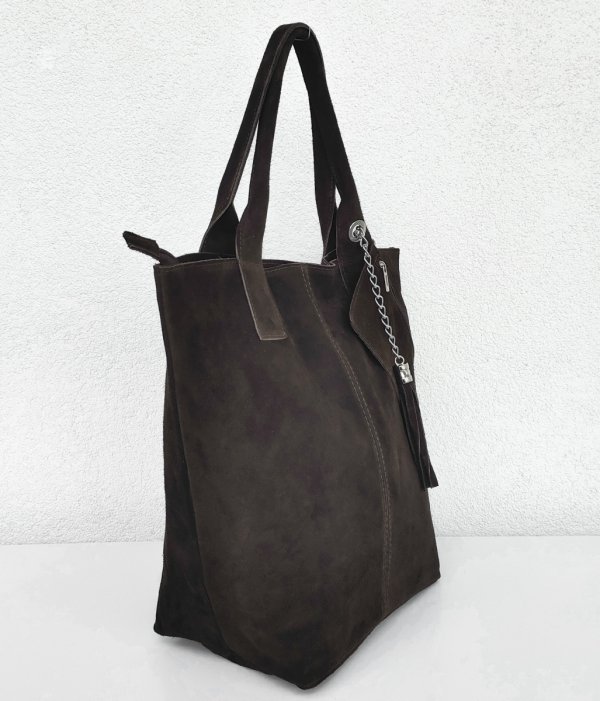 Czekoladowa zamszowa torebka croco