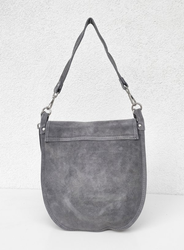 Zamszowa listonoszka torebka szara z frędzlem vera pelle