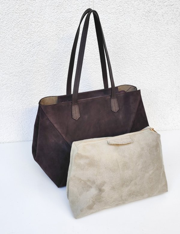 Torebka shopper zamszowa Vera Pelle skóra czekoladowa