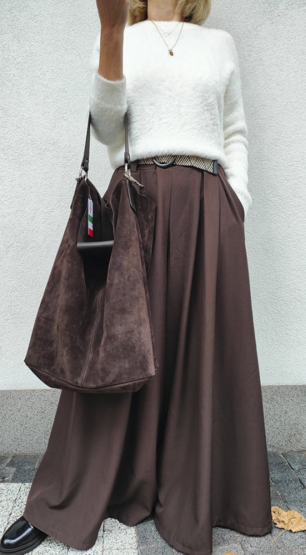 Vera Pelle zamszowa czekoladowa torebka worek