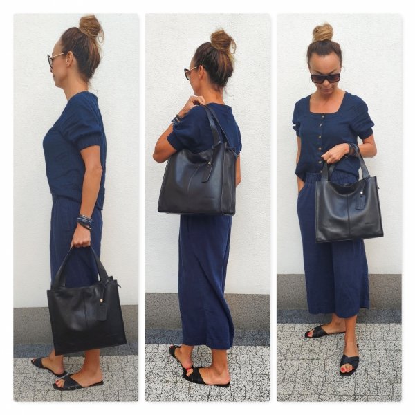 Vera Pelle Italy torebka shopper skóra naturalna czarny