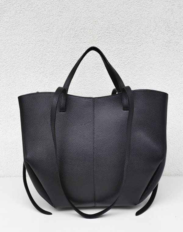 Torebka shopper Vera Pelle skóra naturalna czarna