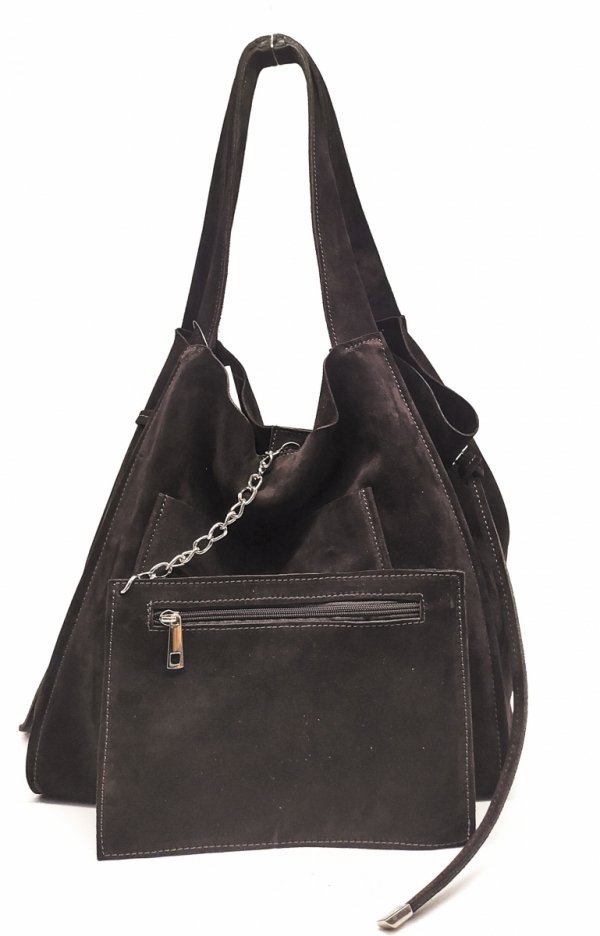Zamszowa torebka shopper skóra naturalna brązowa czekoladowa