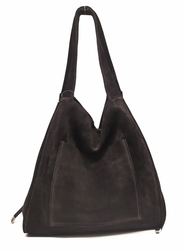 Zamszowa torebka shopper skóra naturalna brązowa czekoladowa