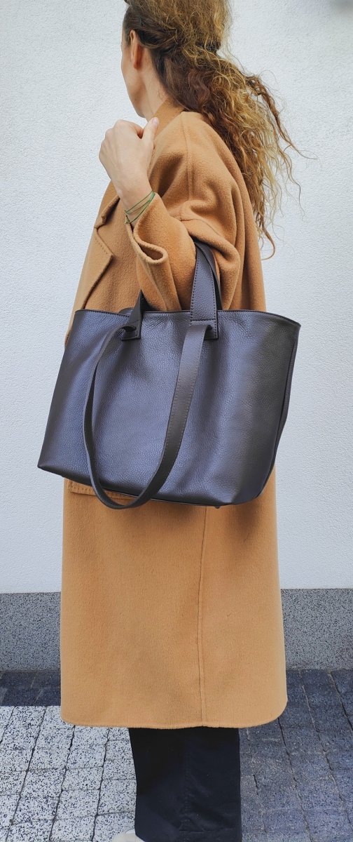 Torebka shopper Vera Pelle skóra czekoladowa