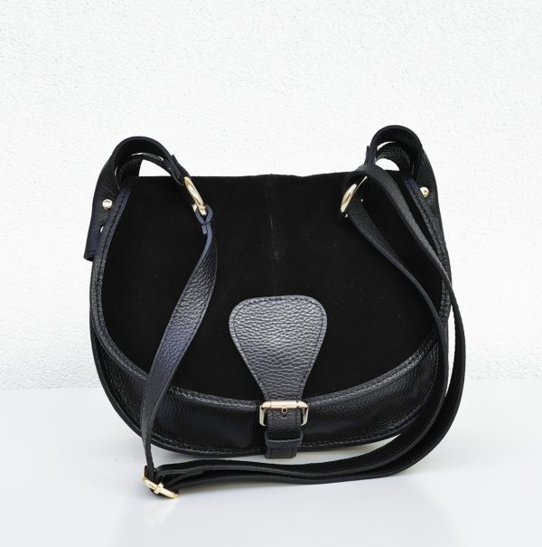 Czarna klasyczna listonoszka skóra naturalna zamsz Vera Pelle