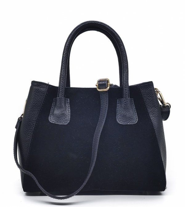 Mały kuferek crossbody torebka skóra zamsz czarna Laura Biaggi