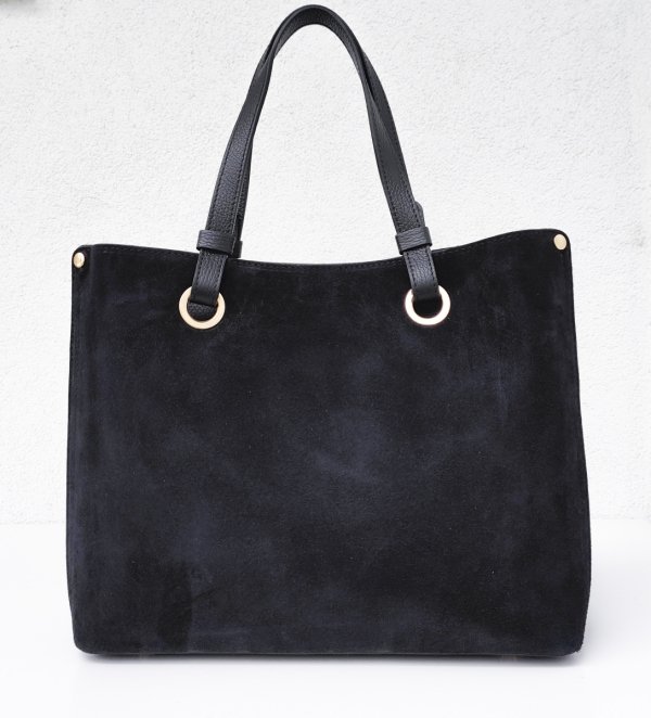 Klasyczna modna torebka aktówka zamszowa czarna