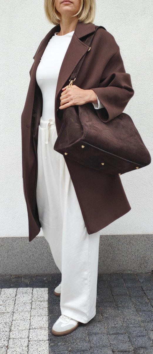 Zamszowa torebka kuferek skóra naturalna brązowa czekoladowa