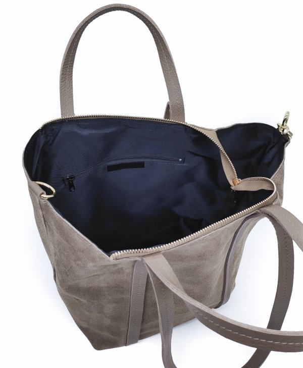 Torebka shopper zamszowa Vera Pelle skóra beżowa Taupe