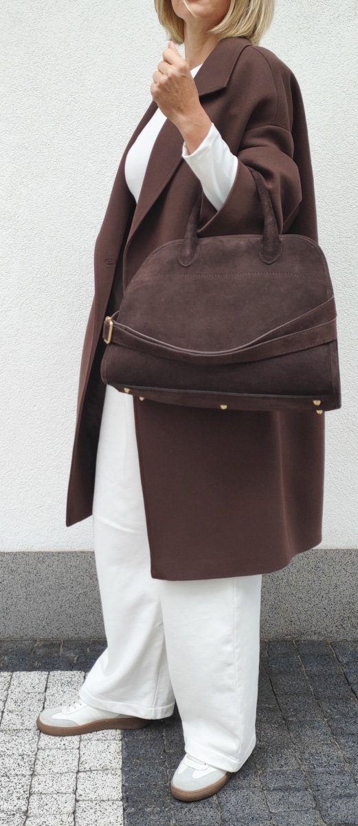 Zamszowa torebka kuferek skóra naturalna brązowa czekoladowa