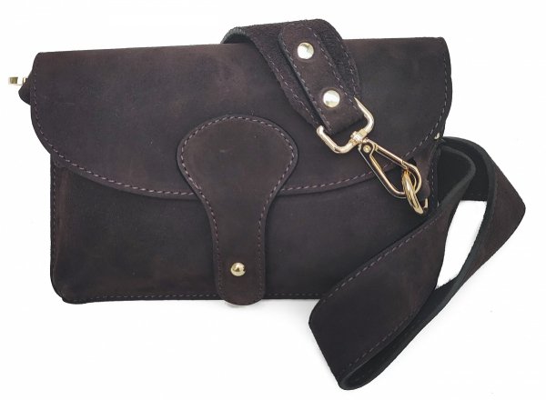 Zamszowa listonoszka torebka skóra naturalna brązowa czekoladowa roz. L