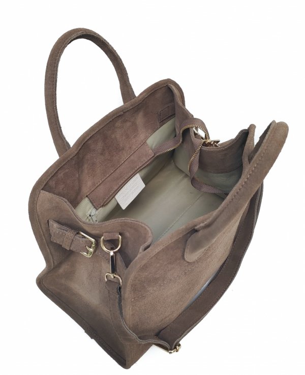 Zamszowa torebka kuferek skóra naturalna beżowa Mocha