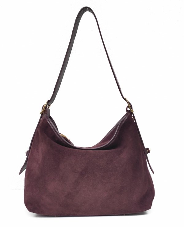 Klasyczna torebka na ramię zamszowa Vera Pelle skóra bordowa