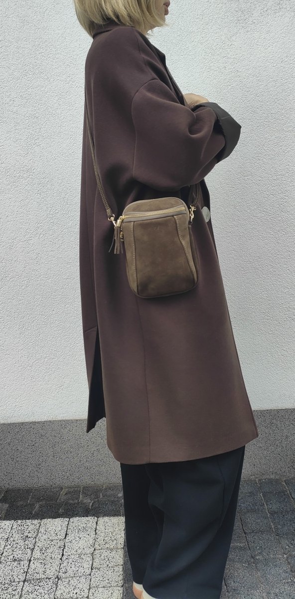 Listonoszka zamszowa rowerówka brązowa czekoladowa