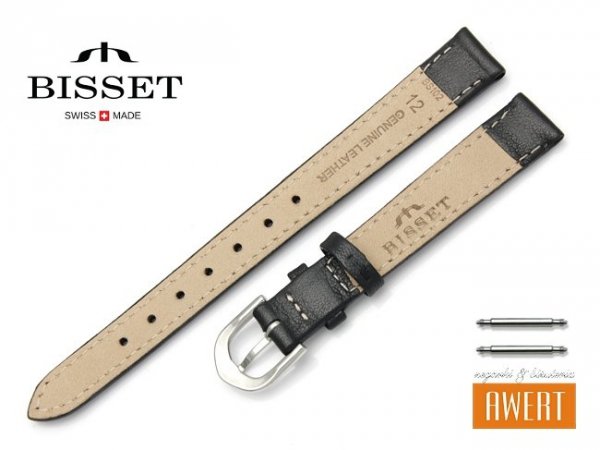 Pasek skórzany do zegarka 12 mm BISSET BS102A czarny