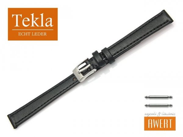 Pasek do zegarka skórzany 12 mm XL TEKLA PT69 czarny