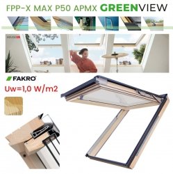 FAKRO Dachfenster GREENVIEW FPP-X MAX P50 APMX RAL 7016 Klapp-Schwingfenster aus Holz 3-fach-Verglasung Energiesparende Holz klar lackiert
