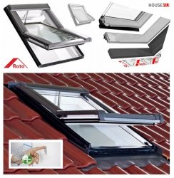 Dachfenster Roto R4 Tronic Designo R45 K2E (WDF R45 Tronic K WD AL)  Uw=1,3  blueLine Schwingfenster aus Kunststoff mit Wärmedämmblock