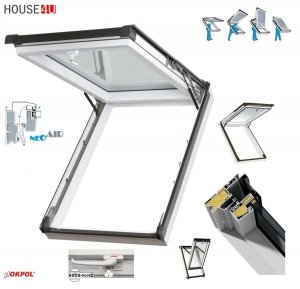 Dachfenster Kipp-Schiebefenster Okpol IGKV IGK E2 PVC Profile in Weiß - Öffnungswinkel bis 62° - Uw= 1,2 W/m²K / Ausstiegsfenster 