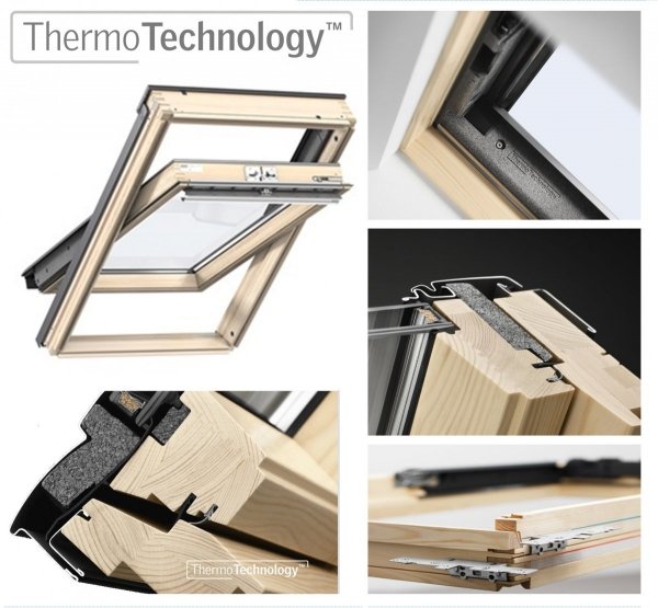 VELUX Dachfenster GZL 1051 aus Holz Schwingfenster Uw= 1,3 Thermo 2-Fach-Veglasung Holz klar lackiert VELUX ThermoTechnology™ Neue Generation 2018