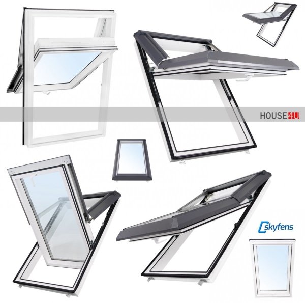 Dachfenster SkyLight Triple PCV Schwingfenster Kunststoff - Profil PVC Weiß Uw= 1,3 Dachschwingfenster 2-fach Verglasung 7043 8019 RAL Boden-Griff 