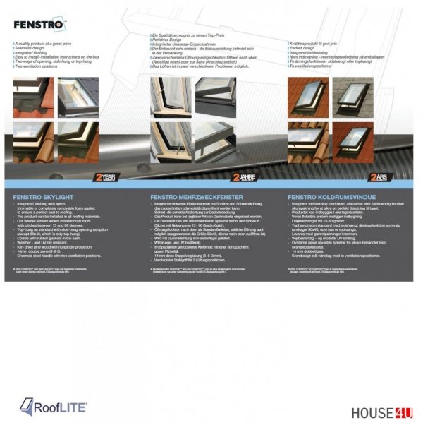 Ausstiegsfenster Rooflite 65x65 - 85x85 Drehfenster mit Begrenzer, Skylight Fenstro für ungeheizte Räume Öffnung, Kaltraumfenster 