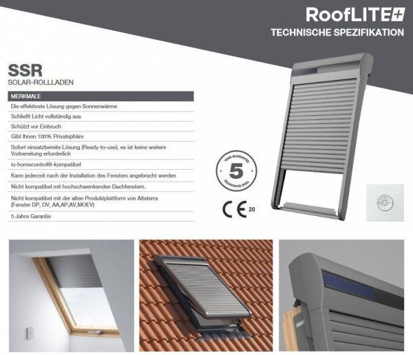 OUTLET:Außenrollladen  RoofLITE+ SSR M6A 78x118 Aluminium INTEGRA® Solar- Rollladen Dunkelgrau inkl. Fernbedienung / Funk-Wandschalter, Kompatibilität mit dem io-homecontrol® System
