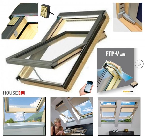 Dachfenster FAKRO FTP-V U5 WiFi Schwingfenster aus Holz mit 3-fach Verglasung Uw= 0,97 Superenergiesparende, WiFi-Fenster, FTP-VELEKTRISCH GESTEUERTE SCHWINGFENSTER