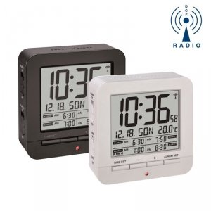 TFA 60.2536 budzik biurkowy zegar sterowany radiowo z termometrem 4 alarmy