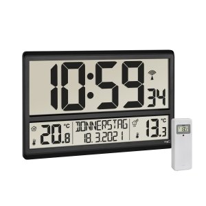 TFA 60.4521.01 zegar elektroniczny ścienny biurowy sterowany radiowo DCF z czujnikiem zewnętrzym  duży 36 cm