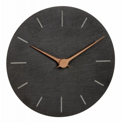 TFA 60.3068.10 zegar ścienny wskazówkowy nowoczesny czarny kamien łupkowy drewniane wskazówki design  średnica 25 cm