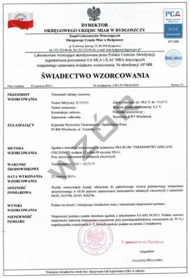 Świadectwo wzorcowania wiatromierza, anemometru SW-7-PCA rejestratora prędkości wiatru z akredytacją PCA