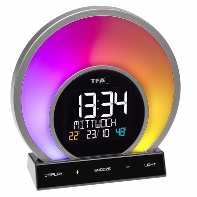 TFA 60.2026.01 Budzik biurkowy, zegar elektroniczny z termohigrometrem, zegar kolorowy